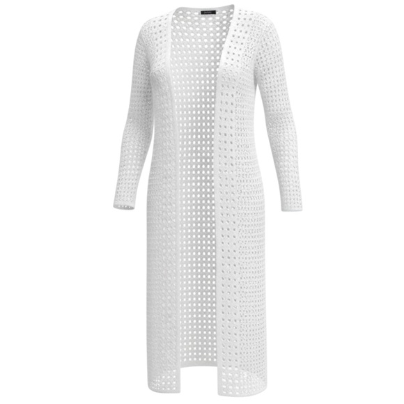 Express Crochet Open Knit Maxi Cardigan Coverup White S Boho Hippie Festival - Picture 3 of 8